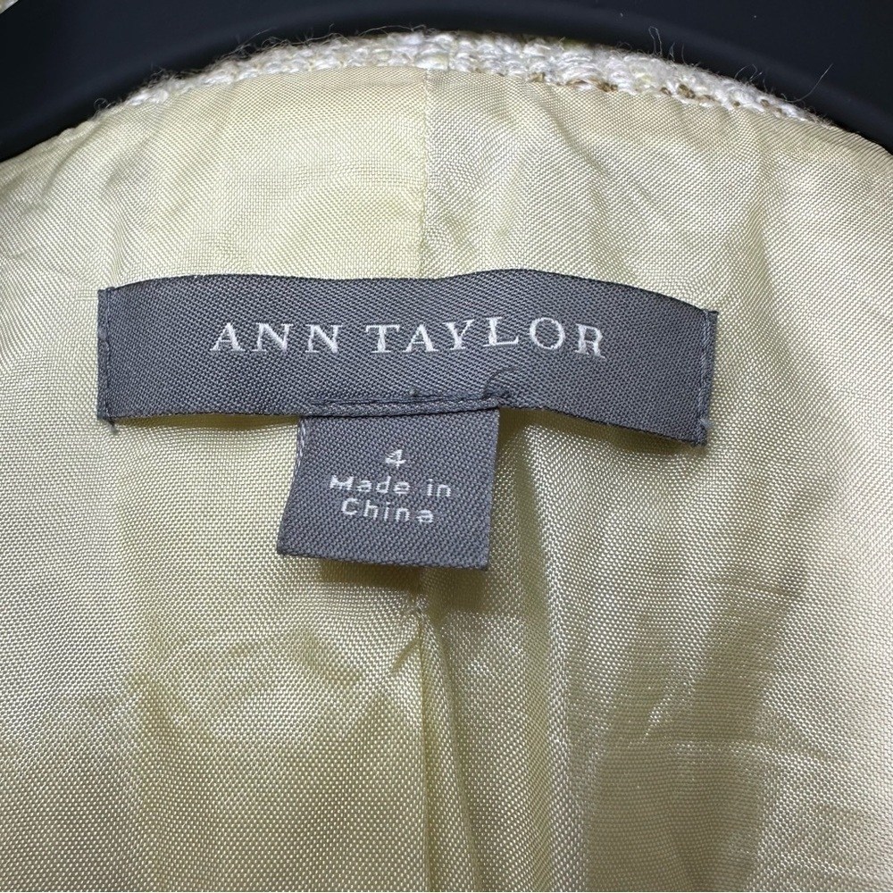 Ann Taylor Women's Size 4 Green Tweed Linen Blend Blazer Career Coquette Barbie - Picture 9 of 13